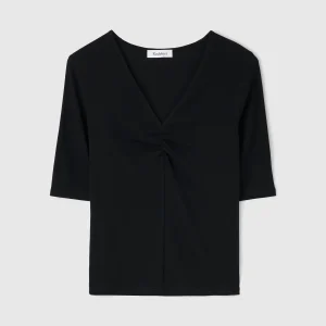 Kaia V-neck Tricot Top, Black